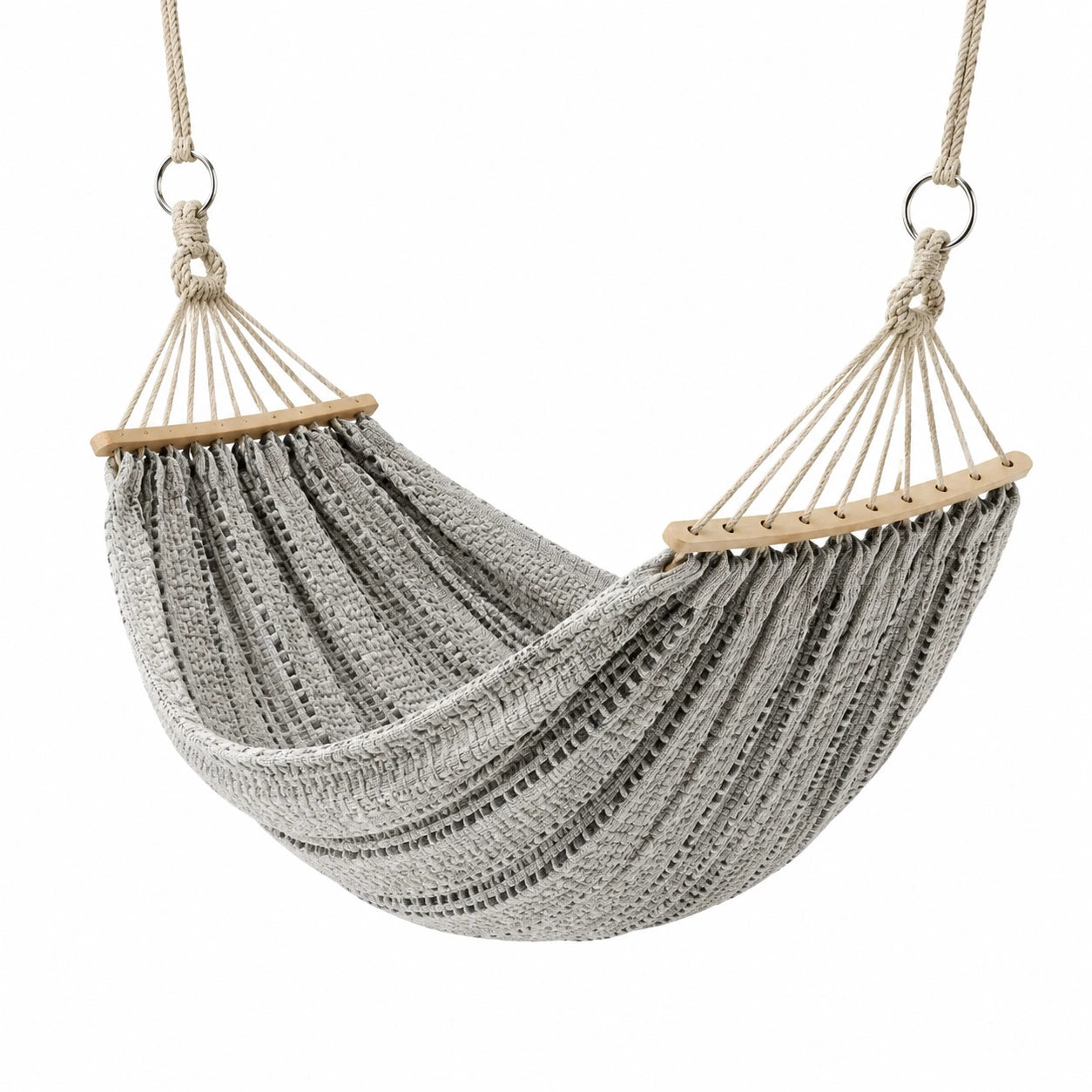 Hamac en Coton avec Barres en Bois Gris