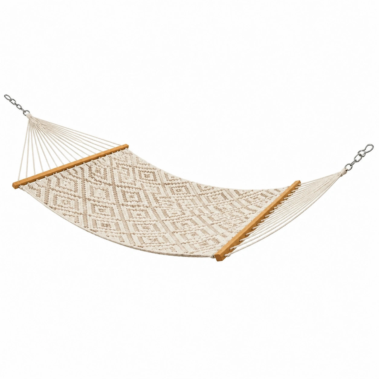 Hamac en Coton avec Barres en Bois d'Acacia Beige