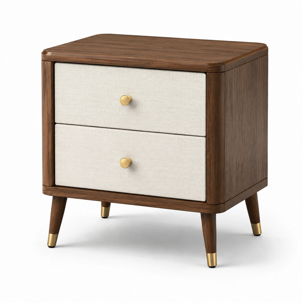 Table de chevet en bois avec tiroirs en tissu