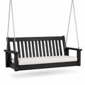 Balancelle en bois noir avec coussin en polyester beige