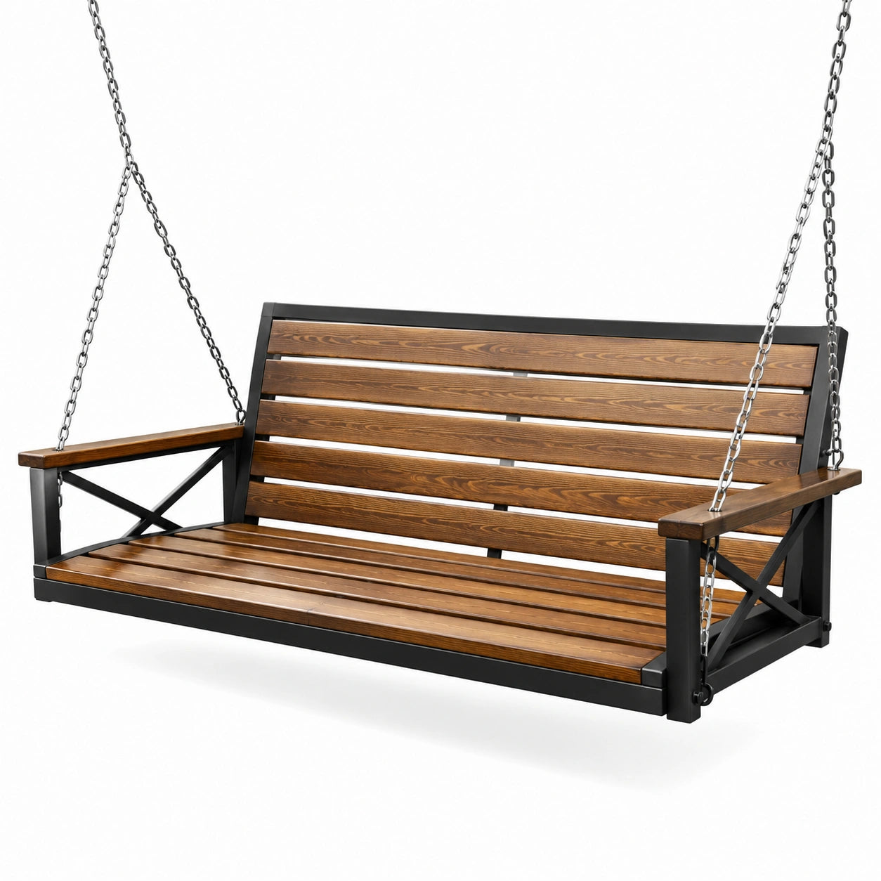 Balancelle en bois et métal avec chaînes de suspension