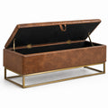 Banc de rangement en cuir synthétique marron avec cadre en métal