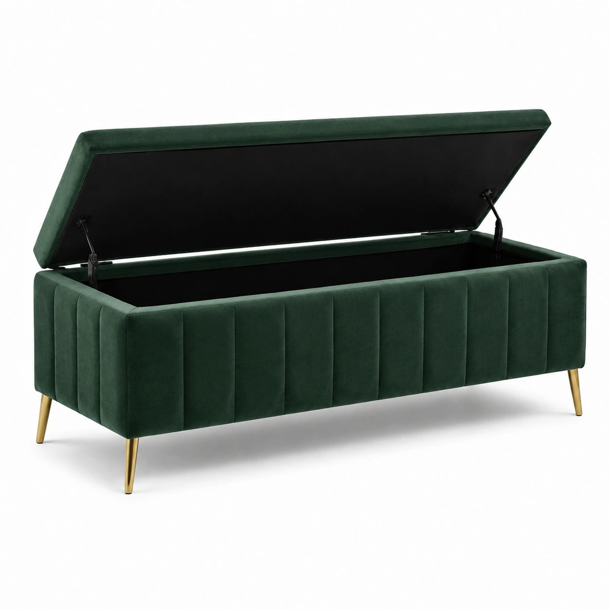 Banc en velours vert avec pieds en métal doré 120x40x45 cm
