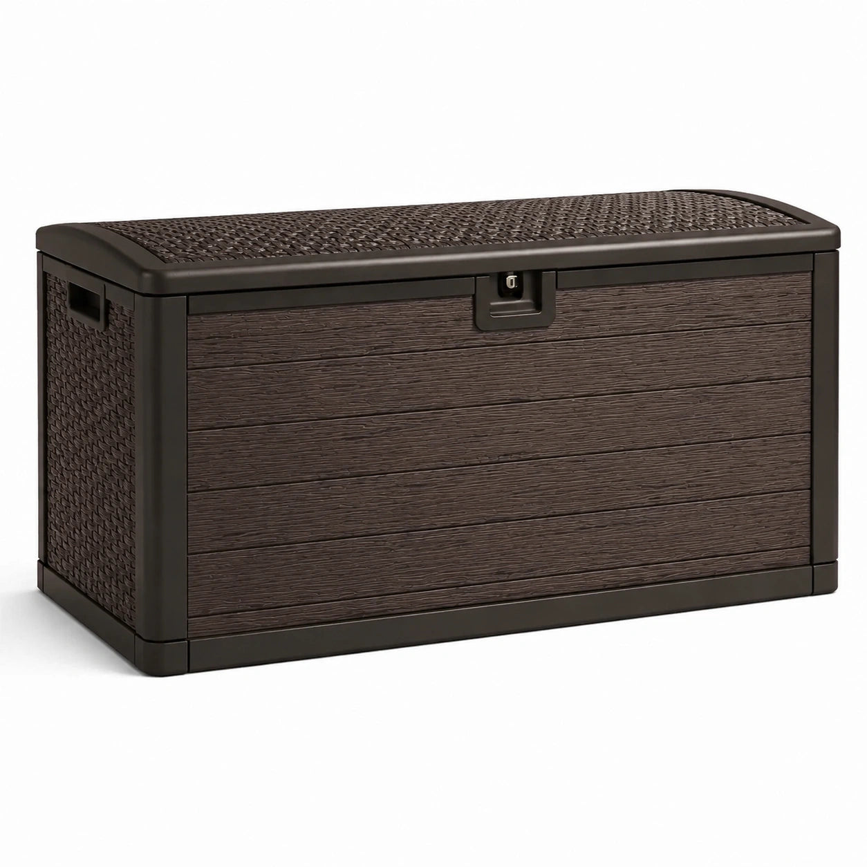 Coffre de rangement extérieur brun en résine polypropylène effet rotin