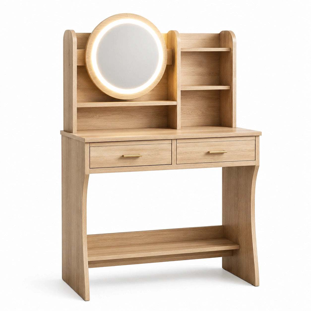 Coiffeuse en bois avec miroir LED et étagères