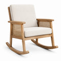 Fauteuil à bascule en bois avec assise et dossier en lin beige