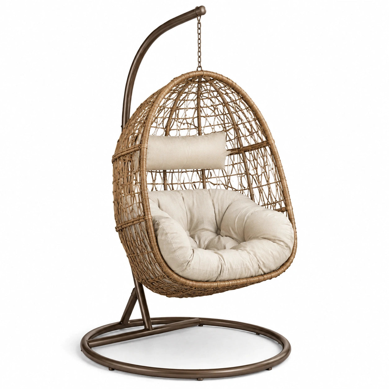 Fauteuil suspendu en acier avec rotin synthétique et coussin beige
