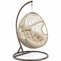 Chaise suspendue œuf métal et polyrotin avec coussin beige, intérieur/extérieur, diamètre 105 cm